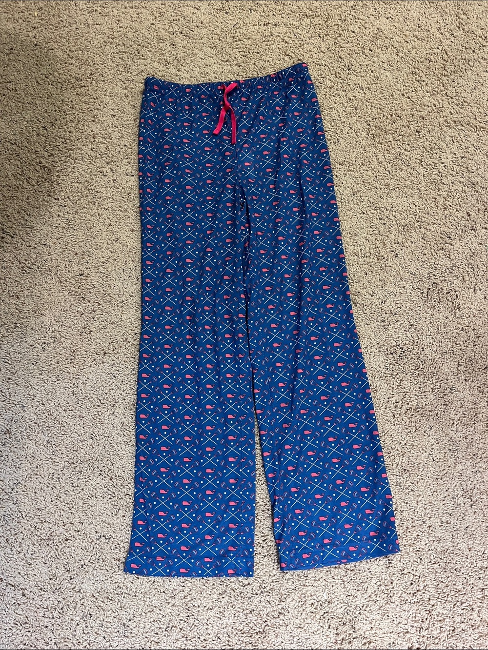 Vineyard Vines Blue Lacrosse Pajama Pants with Pink Drawstring